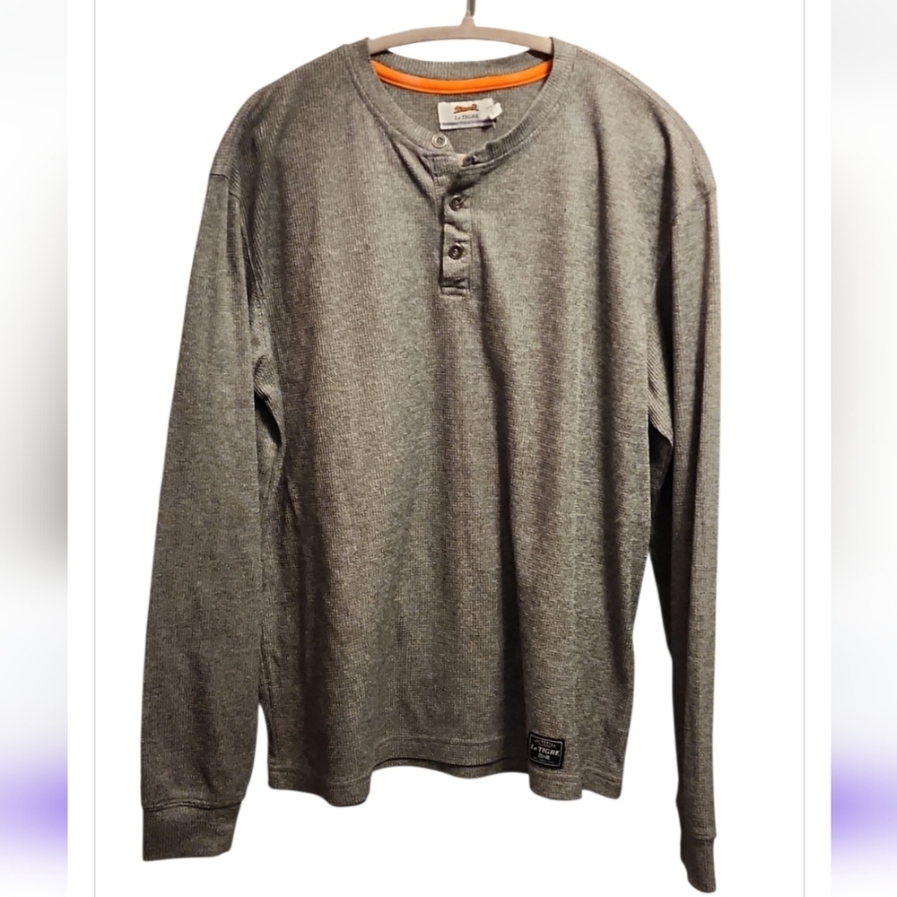 Mens Le Tigre Sport Grey Longsleeve Henley Shirt Size Large Layering Comfort